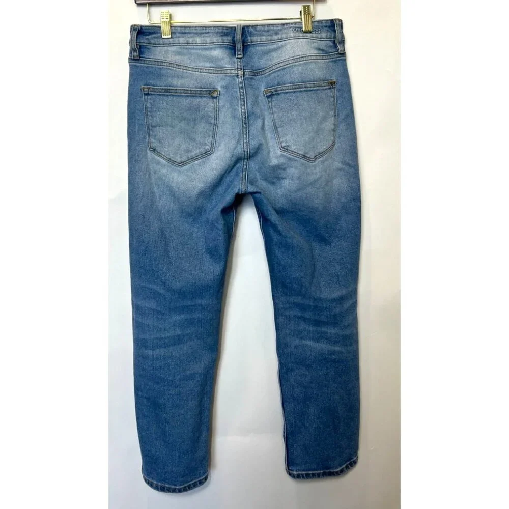 Vigoss Frankie Slim Straight Denim Jeans Size 28 Distressed Ripped Blue